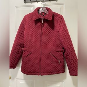 VINTAGE FASION BURGUNDY RED ZIPPERED QUILTED FITTED HIP LINED JACKET POCKETS MED